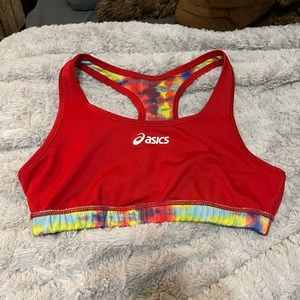 ASICS Reversible red and tie dye sports bra